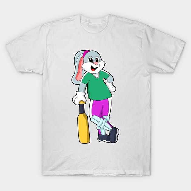 Rabbit at Cricket with Cricket bat T-Shirt by Markus Schnabel